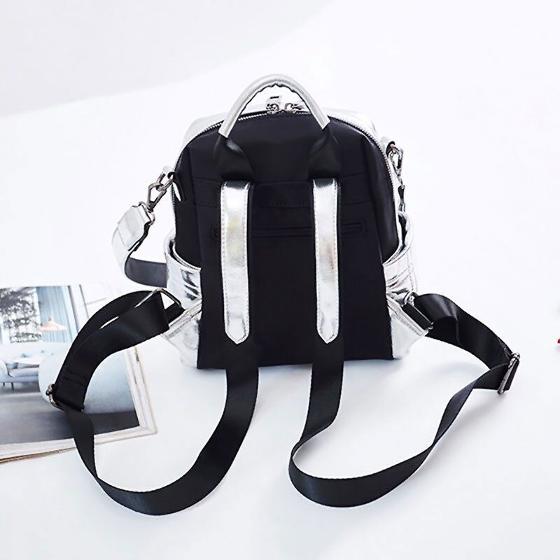 Glitter Backpack Shoulder Bag Multifunction Schoolbag Rucksack Travel Bag Silver