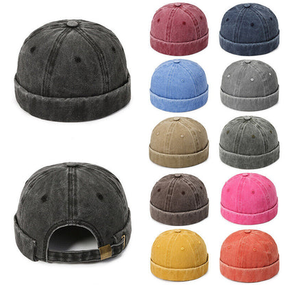 Men's Retro Brimless Hat Skull cap Sailor Cap Beanie Rolled Cuff Adjustable*