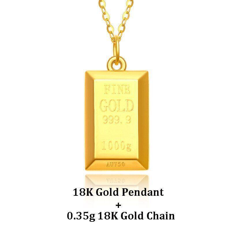 Real 24k Pure 999 Gold Pendant Necklace Luxury Gold Bricks Design Pure Chain