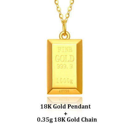 Real 24k Pure 999 Gold Pendant Necklace Luxury Gold Bricks Design Pure Chain