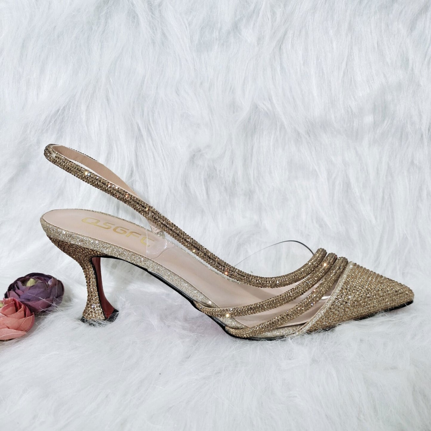 Gold Comfortable Pointed Toe Noble Ladies Shoes Bag Wedding A Pair Of Shoes