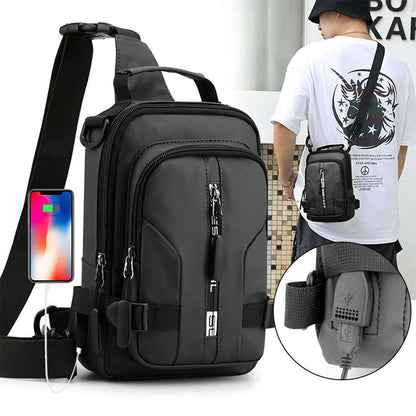 Men's Sling Bag Chest Shoulder Backpack Fanny Pack Crossbody Bag w/ USB Charging