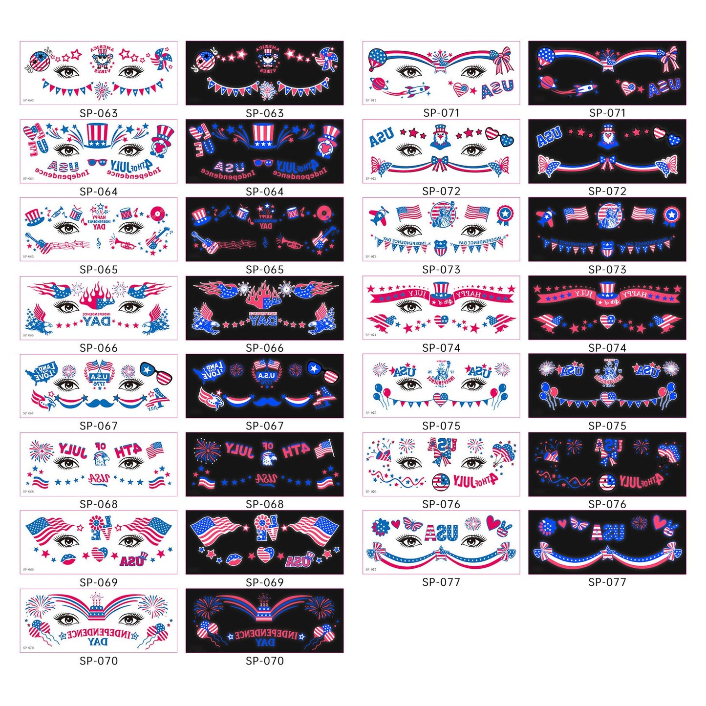 USA Party Neon Dance Glow Fluorescent Face Stickers Tattoo Stickers160*65mm