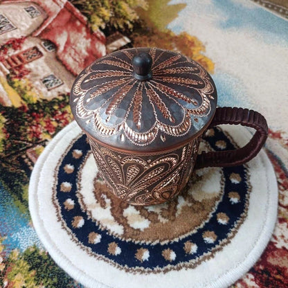 Chinese Handmade Copper Teacup 8.5cm Ethnic Mug with Lid