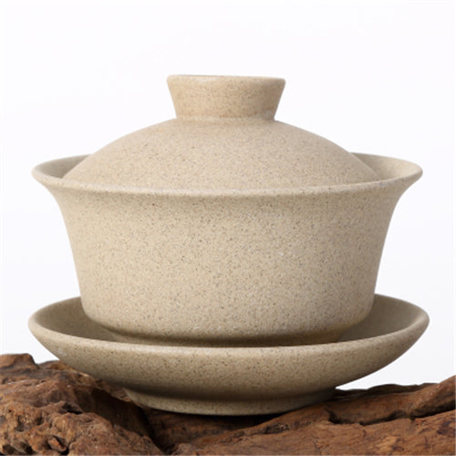 Pottery Gaiwan Floral Mountain-river Tureen Chinese Tea Cup Bowl Lid Saucer Cups
