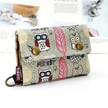 Handmade 3 Fold Fabric Wallet Short Zipper Purses Multi-function Bag Card Holder