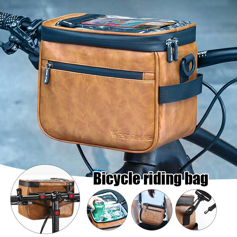 Waterproof PU Leather Bicycle Handlebar Touch Screen Bag Insulated Coolers Box