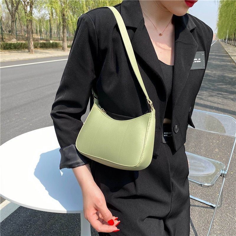 Fashion Handbag Retro Solid Color Leather Shoulder Underarm Bag Casual Handbags
