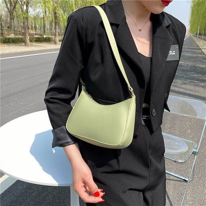 Fashion Handbag Retro Solid Color Leather Shoulder Underarm Bag Casual Handbags