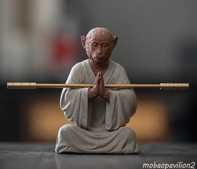 Zi Sha Sand Monkey King Sun Wukong Buddha Statue Folk Sculpture Zen Deco