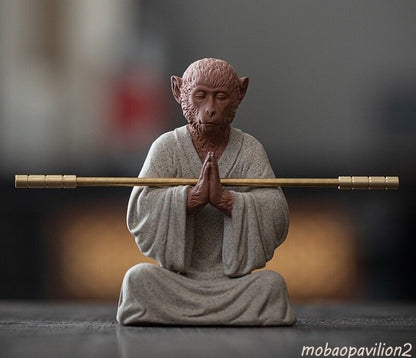 Zi Sha Sand Monkey King Sun Wukong Buddha Statue Folk Sculpture Zen Deco
