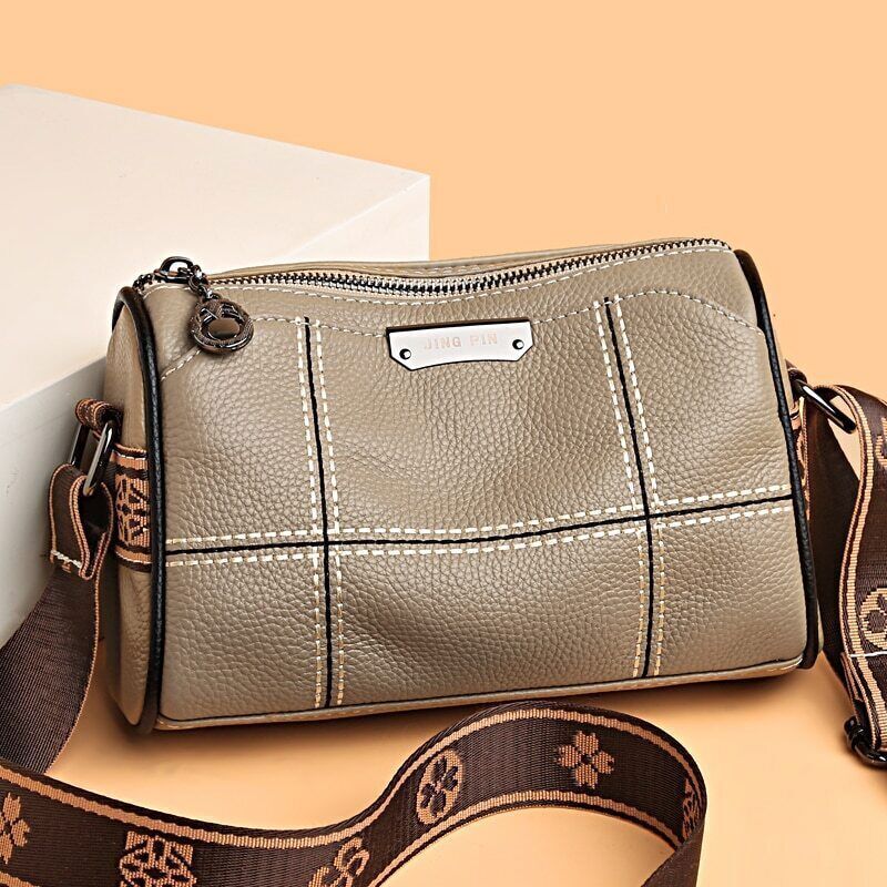 Women Genuine Leather Handbags 3 Layers Cow Leather Shoulder Crossbody Bags Bag