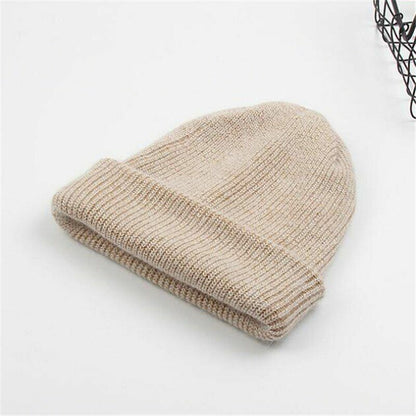 Winter Rabbit Fur Knitted Hat Solid Warm Wool Thick Beanie Bonnet White Red Gray