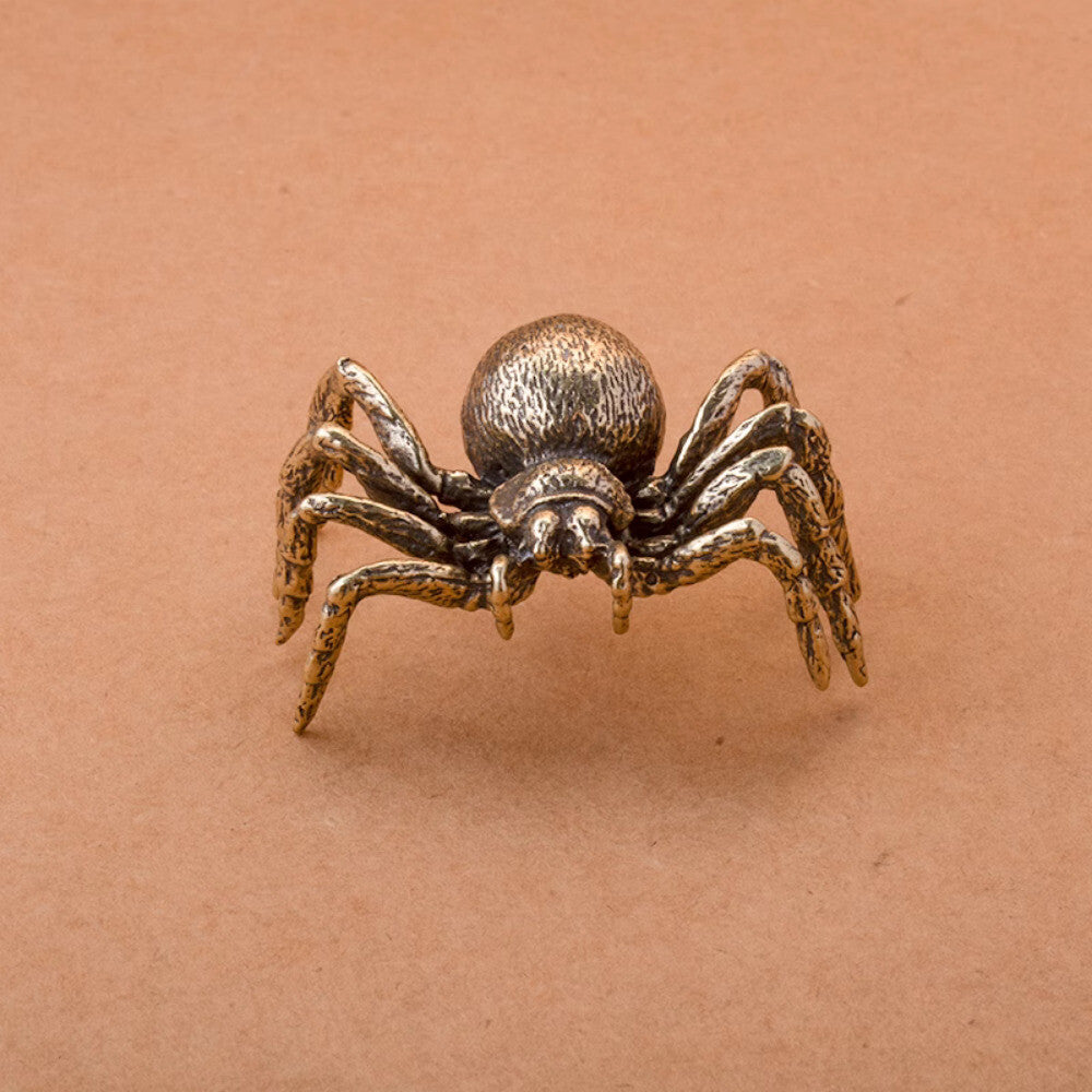 Solid Brass Spider Ornament, Vintage Antique Small Copper Tea Pet Ornament