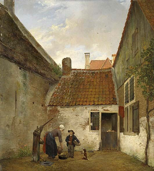 Oil painting Andreas+Schelfhout-Small+Courtyard landscape handmade in oil canvas