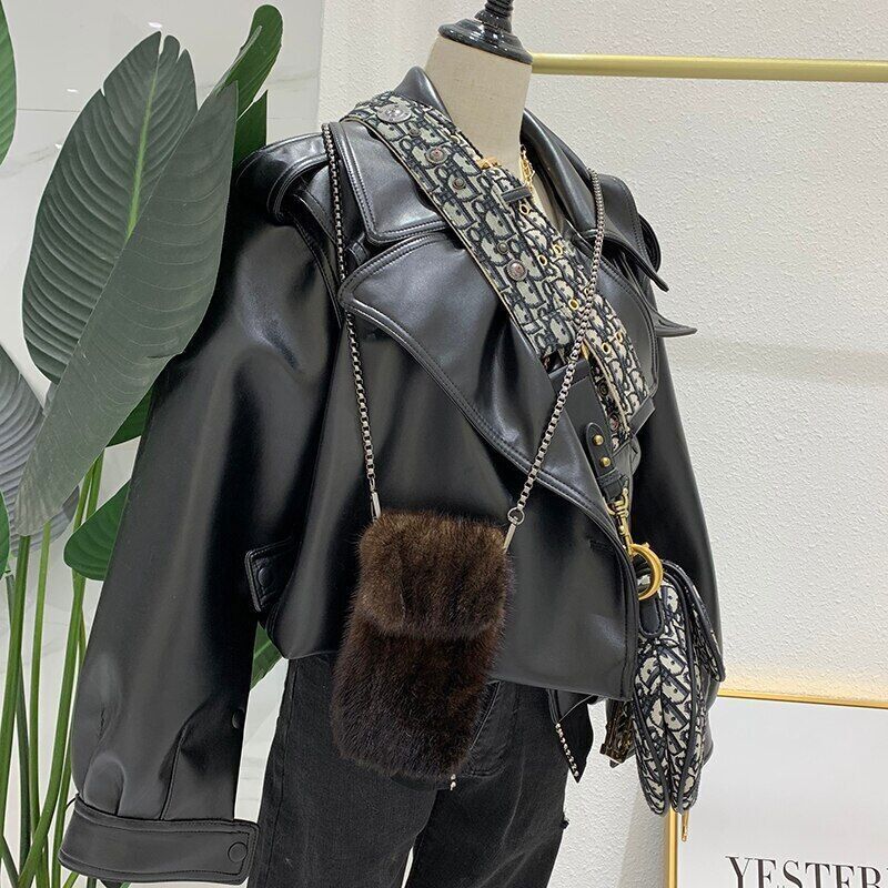 Mini Mink Hair Crossbody Small Bag Women's Shoulder Mobile Phone Bag