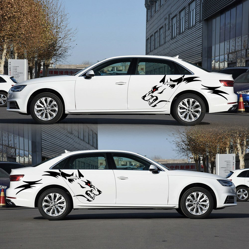 2Pcs Running Wolf Vinyl Graphics Decal Stickers For Car Side Body Rear Wheels