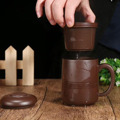 4.9" Chinese Yixing Purple Clay Manual Teacup Filter Handmade Infuser Cup Mugs