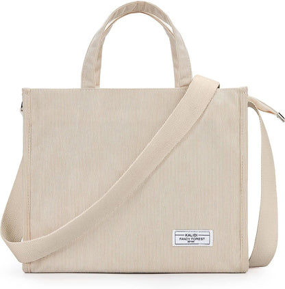 KALIDI Tote Bag for Women Corduroy Crossbody Bag Casual Zipper Tote Fashion Shou