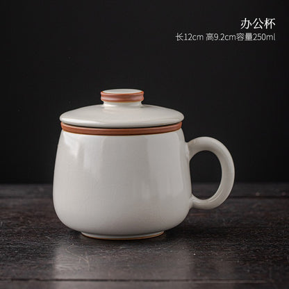 Azure Ru Kiln Office Cup with Lid Tea Separation Ceramic Tea Set