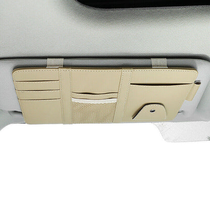 Car Sun Visor Storage Bag PU Leather Auto Glasses Ticket Folder Phone Organizer