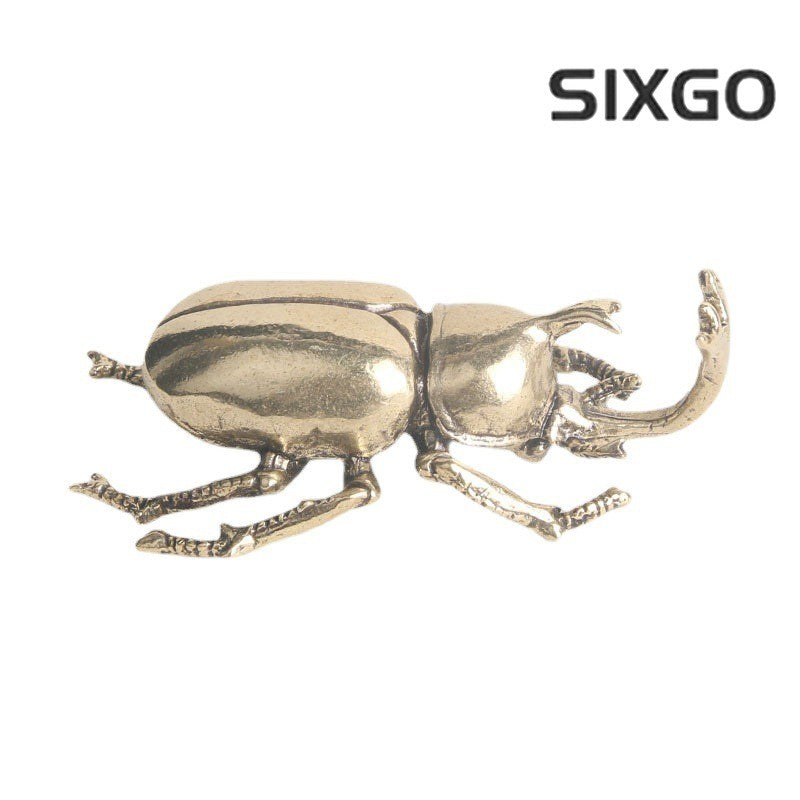 63mm*34mm Chinese Vintage Brass Beetle Insect Statue Crafts Tea Pet Ornaments