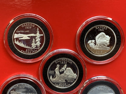 2005 S State Quarters Silver GEM Proof 5-Coins Set CA OR MN KS WV States SF Mint