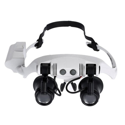 8 Lens Double Eye Jewelry Watch Repair Magnifier Loupe Glasses With LED Light