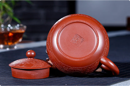 Real Yixing Zisha Tea Pot Dahongpao Clay Pot Ball Shaped Infuser Holes Carved