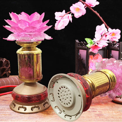 A Pair 25cm LED Buddhist Altar Worship Lamp Lotus Lamp Color Changing Lights