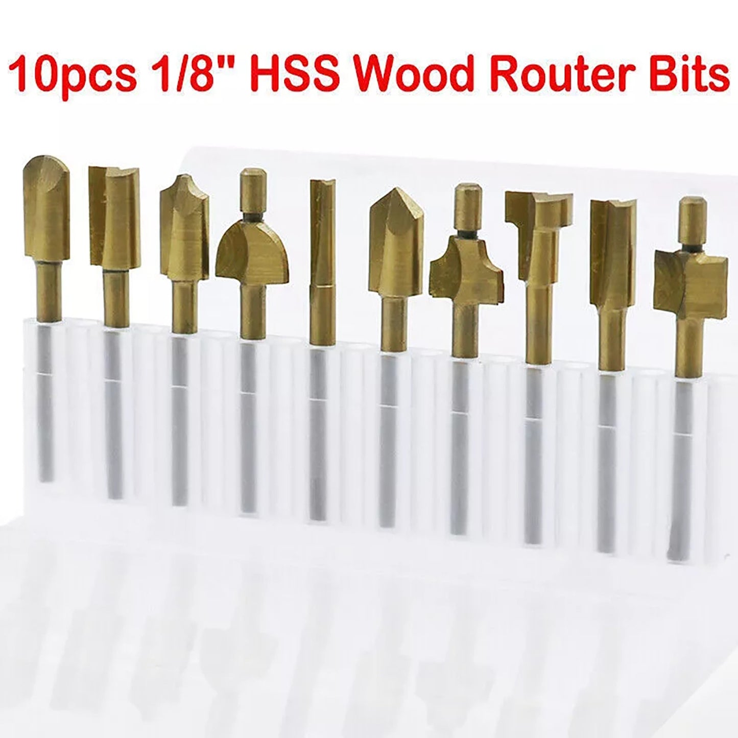 10Pcs 1/8" 3MM Titanium Hss Router Bits Trimmer Shank For Rotary Tool Portable