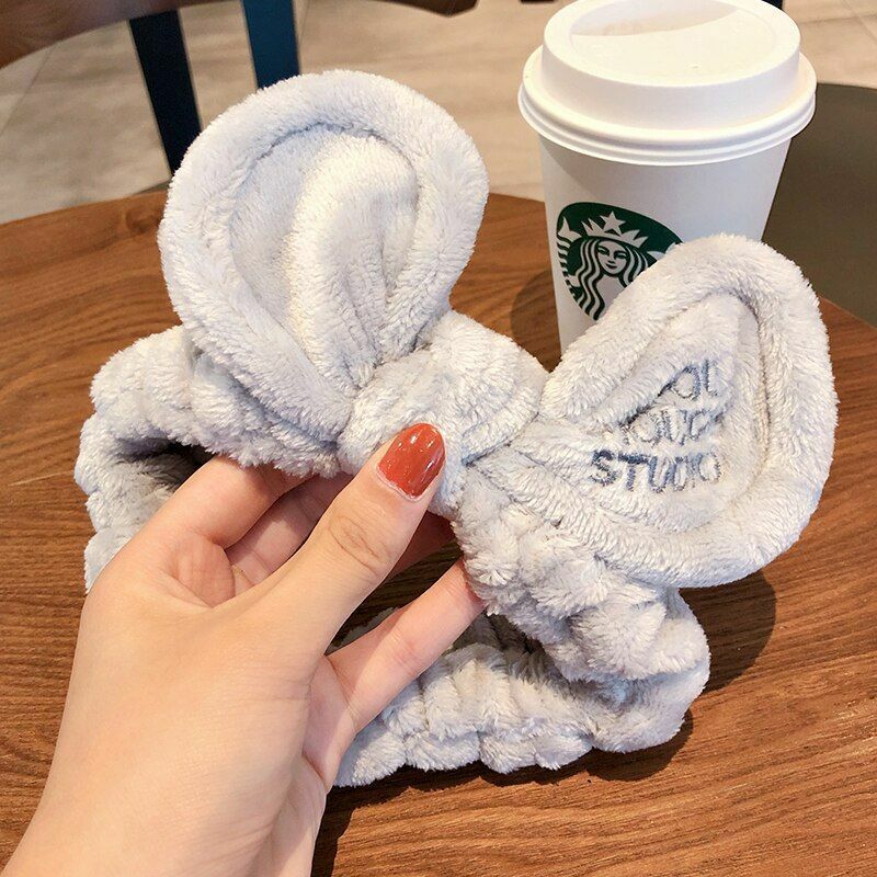 Hairbands Wash Face Women Soft Warm Coral Fleece Bow Animal Ear Hair Accessories