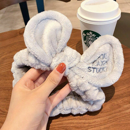 Hairbands Wash Face Women Soft Warm Coral Fleece Bow Animal Ear Hair Accessories
