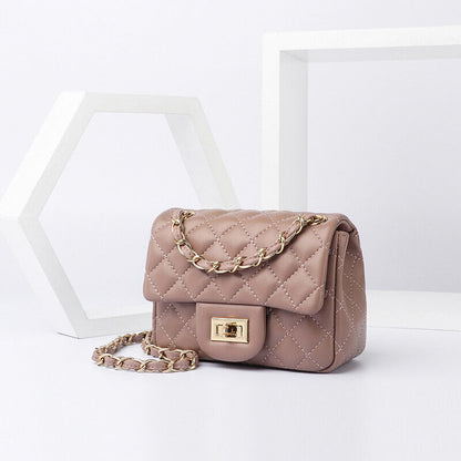 Quilted Sheepskin Leather Small Flap Purse Clutch w/ Chains Shoulder Bag Fashion
