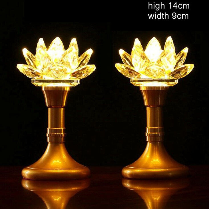 1pair 14cm Buddhism Alloy LED Lotus Lamp Shrine Temple Lights Lucky Home Decor
