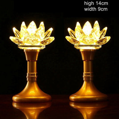 1pair 14cm Buddhism Alloy LED Lotus Lamp Shrine Temple Lights Lucky Home Decor