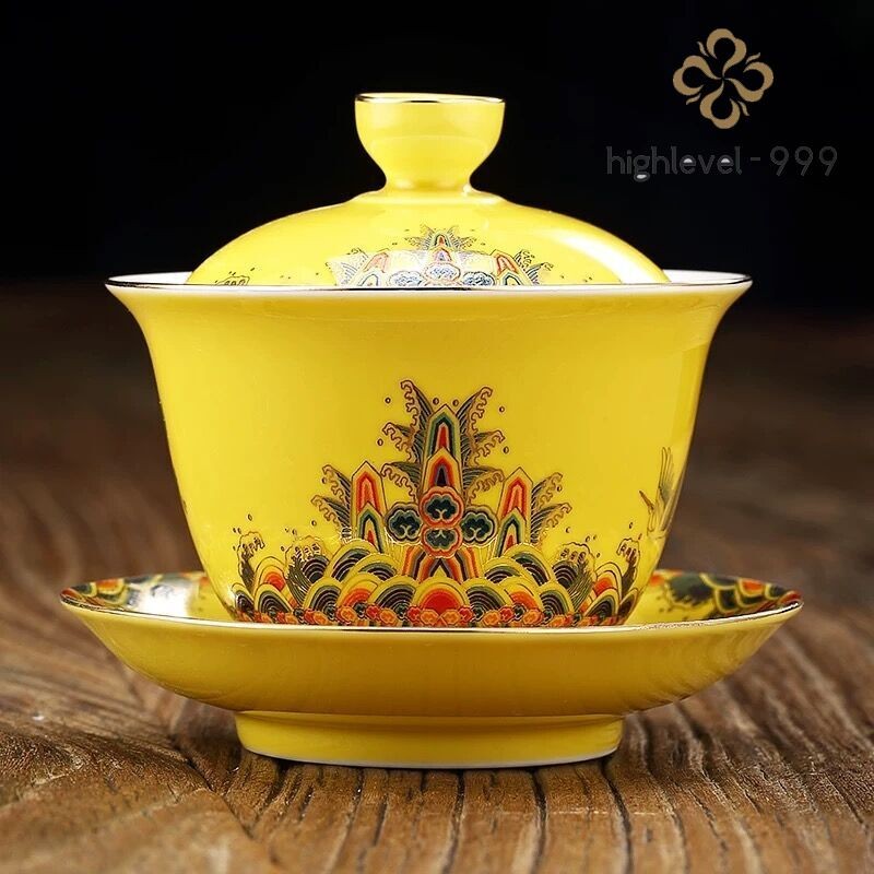 200ml Chinese Old Porcelain Gaiwan Peach Pattern Tureen Bowl Tea Cup Tea Set