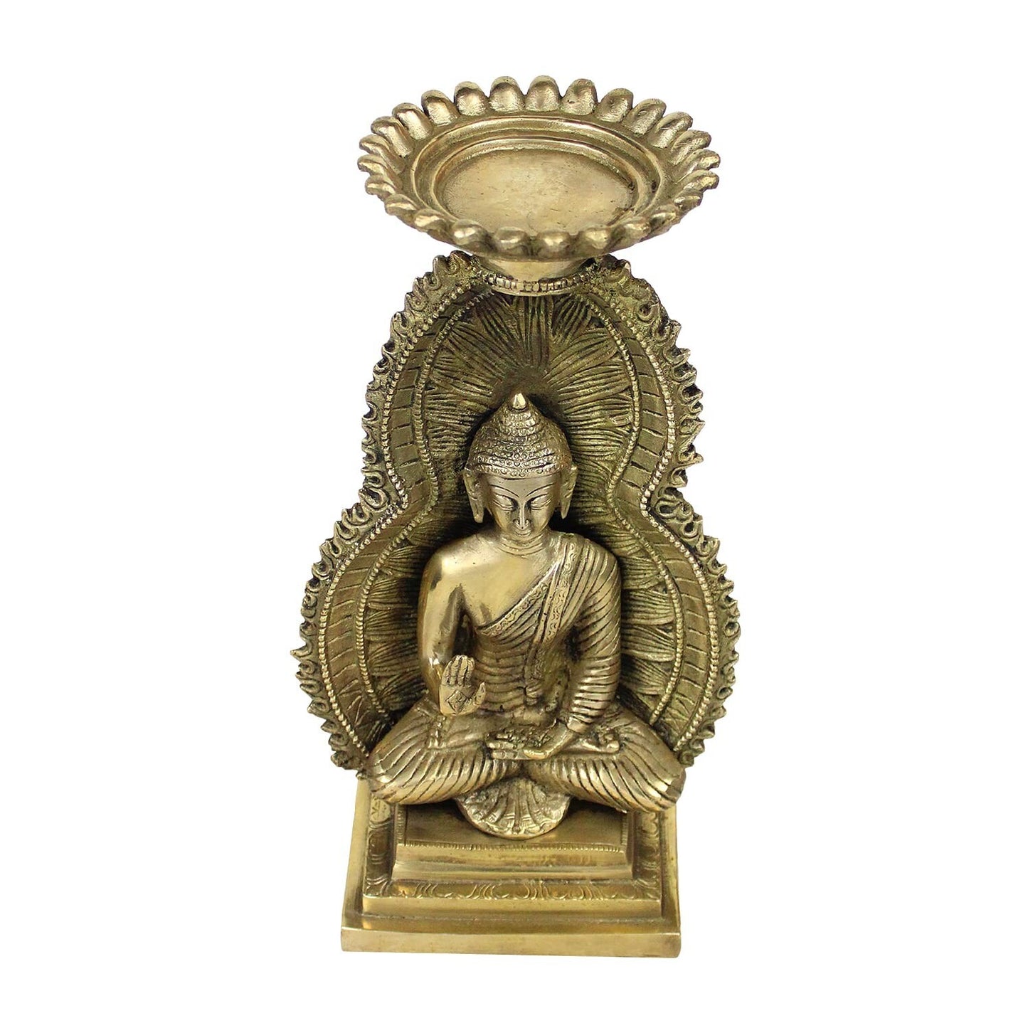 Brass Buddha Meditation Under Cave Showpiece Tea Light Candle Holder Figurines