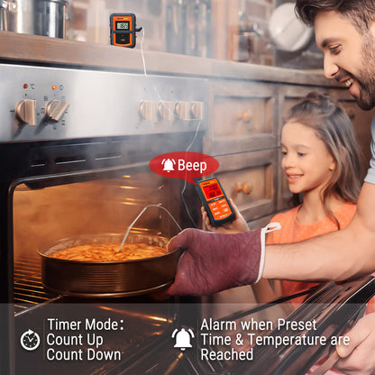 Remote Cooking Thermometer Digital BBQ Grill Oven Meat Wireless Smoker & Timer