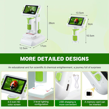 1600X Digital Microscope for Kids, Upgraded Portable Microscope with 4.0 Inch HD
