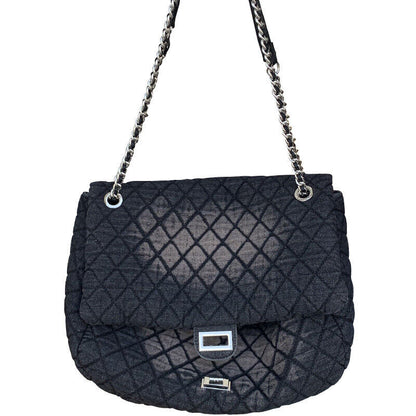 Medium/ Large Quilted Denim Shoulder Bag Flap Purse Handbag w/ Chains Tote Hobo