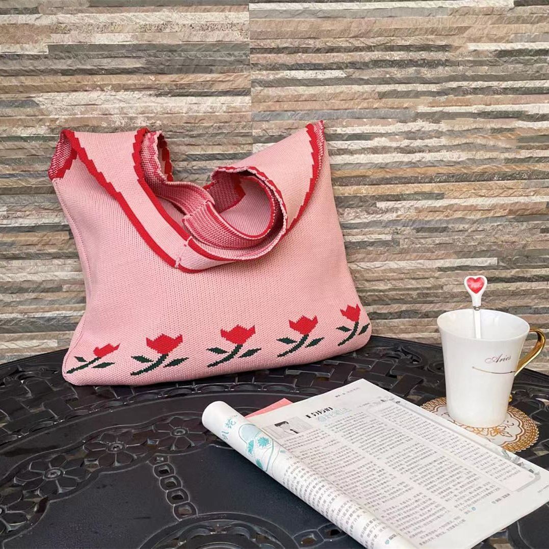 Soft Knitted Underarm Slouchy Bag Fashion Kawaii Cute Crochet Shopping Bag 40*60