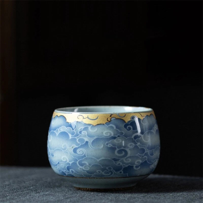 Japanese-style Ceramic Cyan Cloud Glaze Teacup Creative Chinese Kiln Change Tea