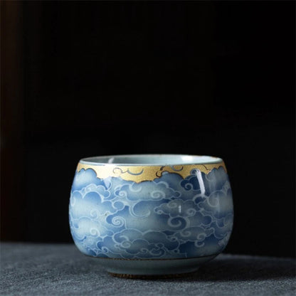 Japanese-style Ceramic Cyan Cloud Glaze Teacup Creative Chinese Kiln Change Tea