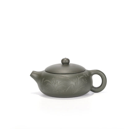 200ml Yixing Zisha Pottery Handmade Green Clay Tea Pot Orchids Mesh Teapot 扁西施