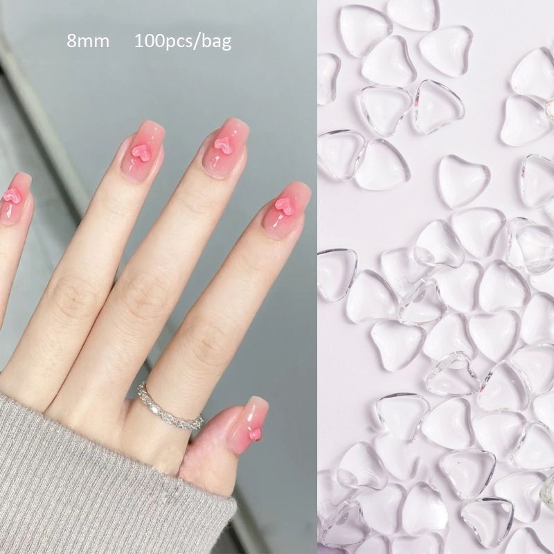Nail Art Decals 20-100Pcs 3D Heart Charms Clear Acrylic DIY Manicure Accessories