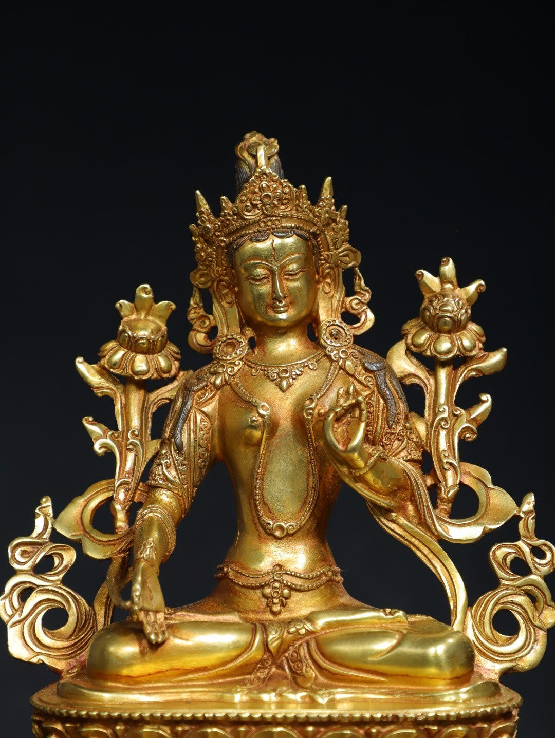 10"Tibet Buddhism Temple Bronze Gilt Tara Kwan-Yin GuanYin Goddess Buddha Statue