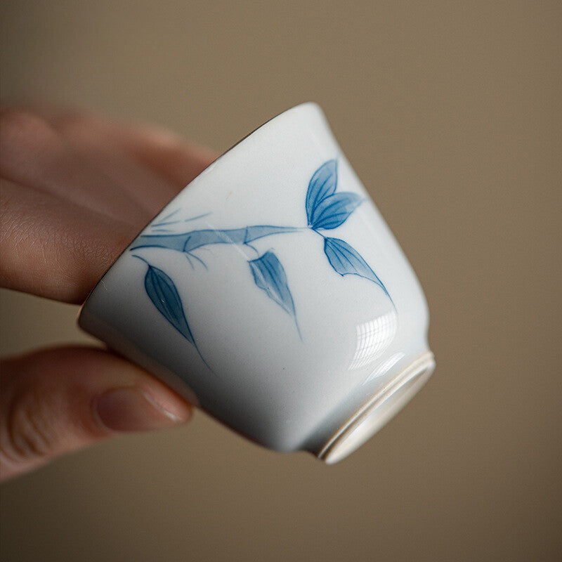 1PC Hand-painted Blue Bamboo Ceramic Tea Cup Handmade Small Cup Household