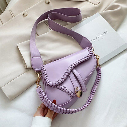 Women Bag One Shoulder Handle Hasp Zipper PU Material Polyester Lock Bag