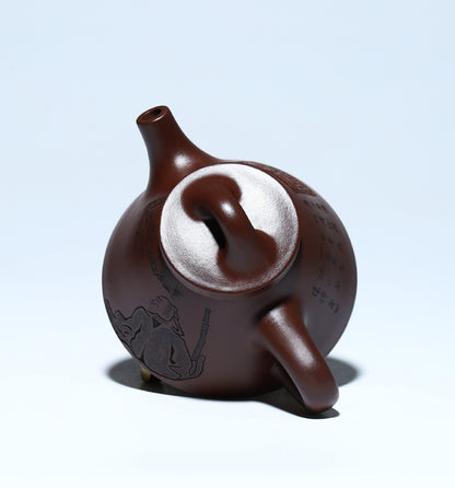 240ml Handmade Tea Pot Authentic Yixing Zisha Master Pot Carved 14 Infuser Holes